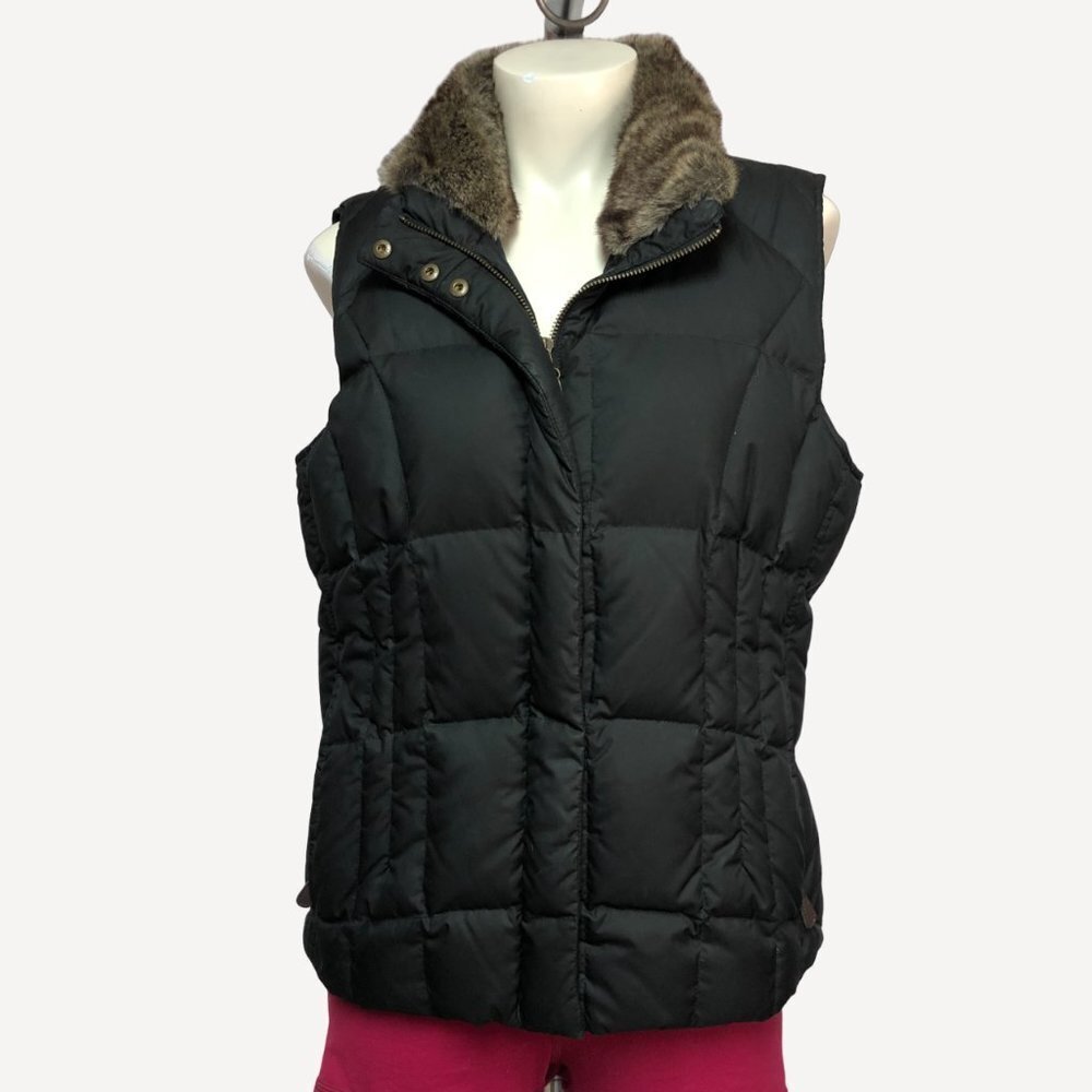 Eddie Bauer Women's Quilted Goose Down Vest With Fur Collar Size Medium